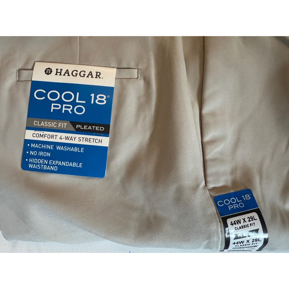Haggar Cool 18 Pro Pleated Classic Fit Pants 44x29 Khaki String HC00248 New